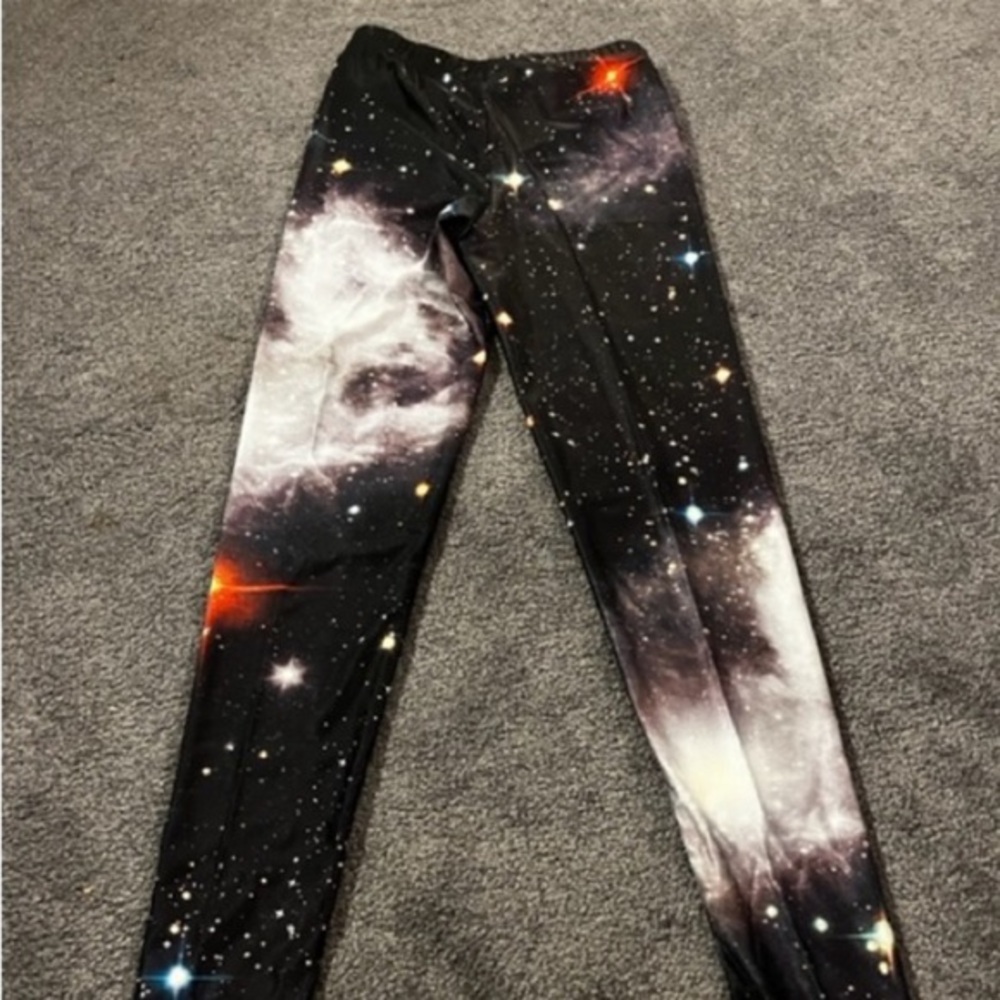 Colorfull Galaxy northen lights star planet , gym casual leggings in size Small